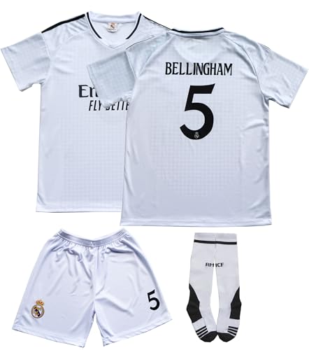 Madrid Home New Bellingham No #5 Kids Soccer Jersey Kit Shorts Socks Set | Youth Sizes - Soccer Jerseys