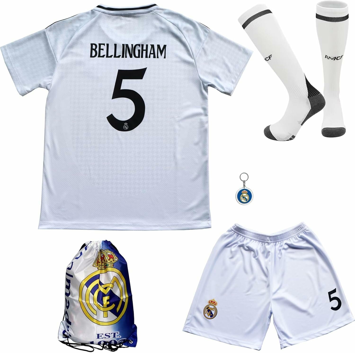 Madrid Home New Bellingham No #5 Kids Soccer Jersey Kit Shorts Socks Set | Youth Sizes - Soccer Jerseys