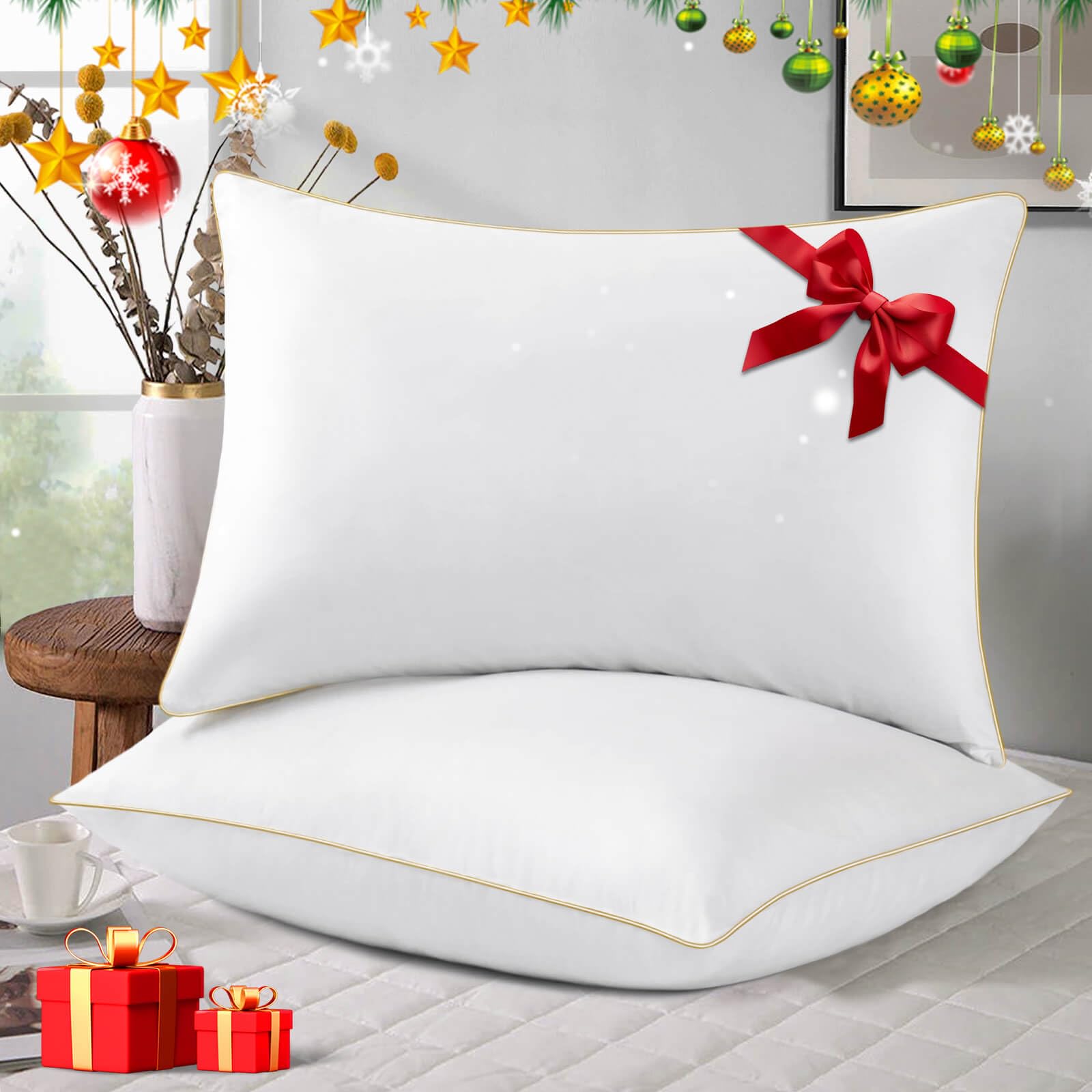 Luxury Hotel Quality Down Alternative Queen Size Pillow Set for Comfortable Back, Stomach and Side Sleepers - OEKO-TEX