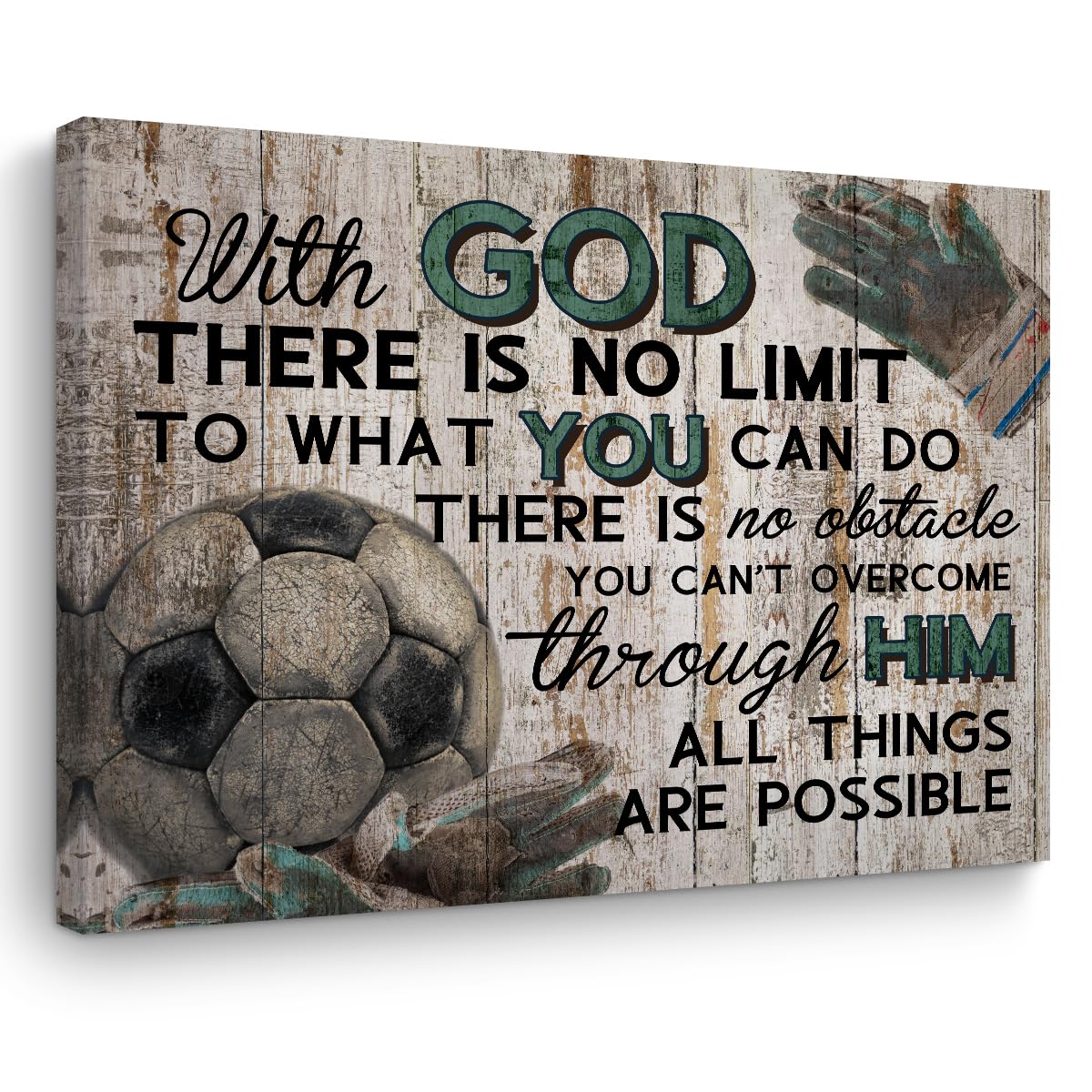 Religious Soccer Canvas Wall Art for Boys and Men's Room | Inspirational Soccer Art Prints | Rustic Framed Wall Decor fo